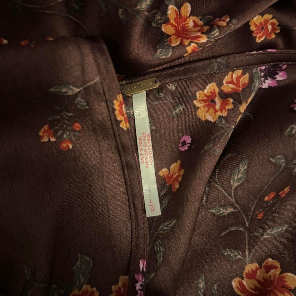 Free People Butterfly Babe Brown Floral Milkmaid Maxi Slip Dress Bias Cut Size L - Picture 8 of 8